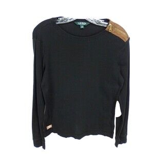 Lauren Ralph Lauren Women's Patch Work Equestrian Faux Suede Black Top Size L